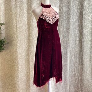 Vintage 70s Red Velvet Valentines Day Dress Fair Condition Retro Romantic Size S
